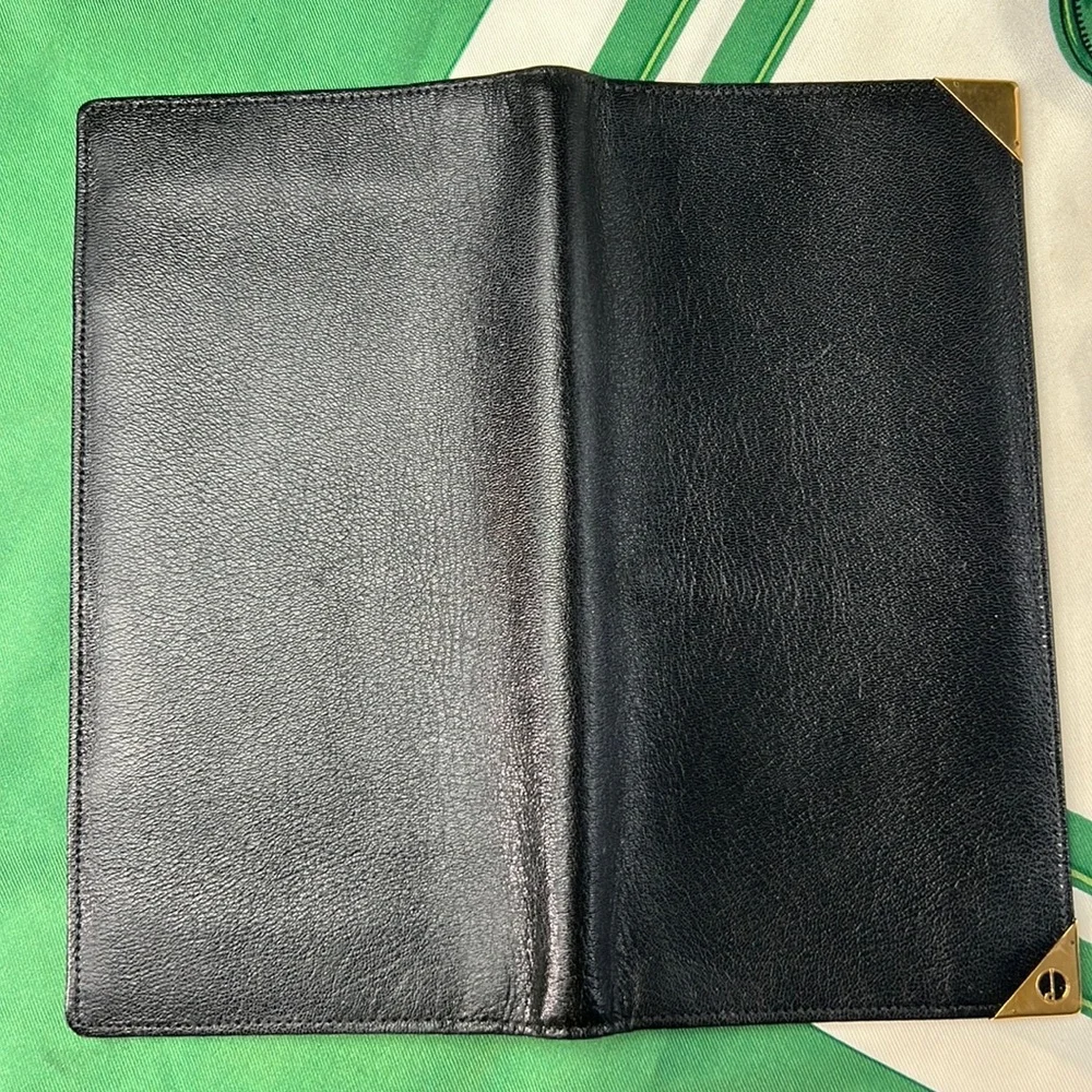 Auth. Dunhill Black Leather Long Bifold Wallet Card Bill holder 4” x 7.5”